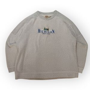 90s Michigan Great Lakes Cream Sherpa Pullover Sweater XXL